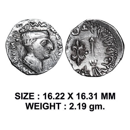 Western Kshatrpas, Nahapana, Silver Drachms, 2.19g, Obv: Bust of Nahapana facing to right,