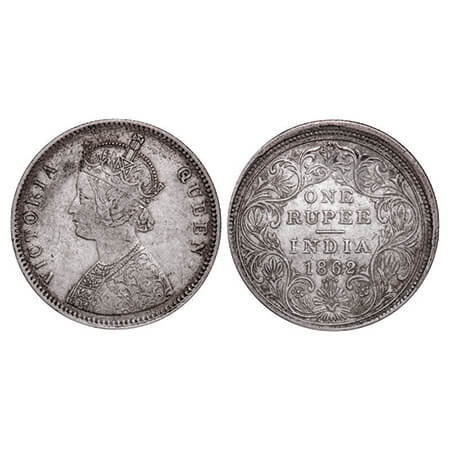 Victoria Queen, Silver, Rupee, 1862, Bombay Mint, A/II/0/5, With half bottom stroke of num