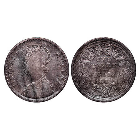 Victoria Queen, Silver, Rupee, 1862, Bombay Mint, A/II/0/10, w/o initial 'J', Old die of S