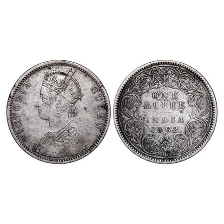 Victoria Queen, Silver, Rupee, 1862, Bombay Mint, A/I/1/2, With initial 'J'. GK 355. Very 