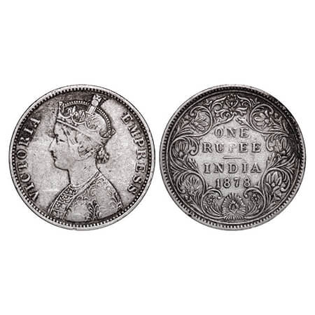 Victoria Empress, Silver, Rupee, 1878, Bombay Mint, A3/II(i), No dot, Edge nick on rim edg