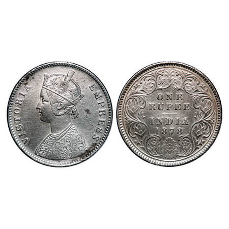 Victoria Empress, Silver, Rupee, 1878, Cacutta Mint, A1/I, No mint mark. GK 455. Very Fine