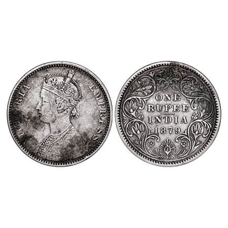 Victoria Empress, Silver, Rupee, 1879, Bombay Mint, A3/II(iv), No dot. GK 461. About Very 