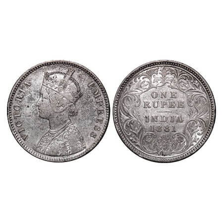 Victoria Empress, Silver, Rupee, 1881, Calcutta Mint, A1/I, 'C' incused. GK 471. Very Fine