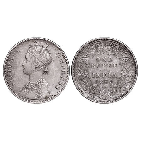 Victoria Empress, Silver, Rupee, 1885, Bombay Mint, A3/I, 'B' incused. GK 504. Very Fine+.