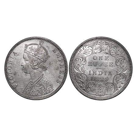 Victoria Empress, Silver, Rupee, 1889, Bombay Mint, C2/I/B incused, Die crack on Obverse. 