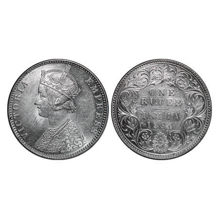 Victoria Empress, Silver, Rupee, 1890, Bombay Mint, C2/I, 'B' incused. GK 566. Almost Unci