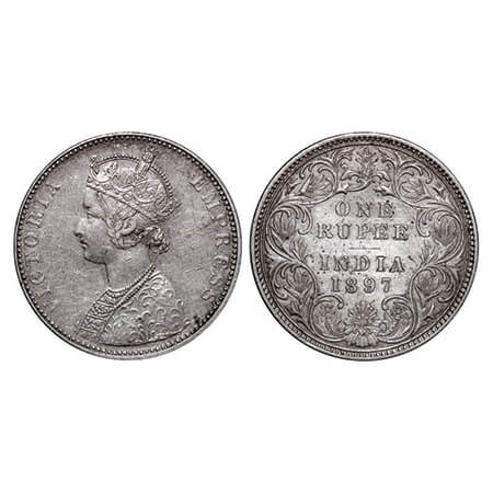 Victoria Empress, Silver, Rupee, 1897, Bombay Mint, C2/I(ii), 'B' incused. GK 581. Very Fi