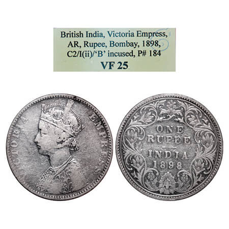 Victoria Empress, Silver, Rupee, 1898, Bombay Mint, C2/I(ii), 'B' incused, Traces of numer