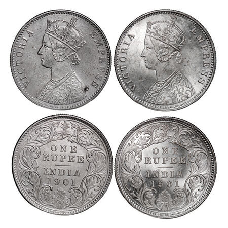 Victoria Empress, Silver, Rupee (2 Coins), 1901, Calcutta Mint, C3/I(i), 'C' incused, 1) G