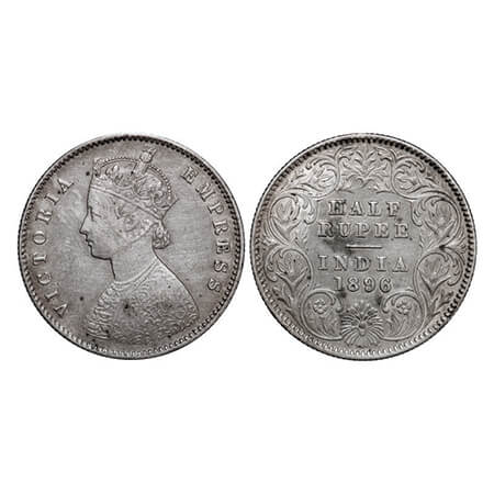 Victoria Empress, Silver, Half Rupee, 1896, Calcutta Mint, A/I, 'C' incused. GK 652. Very 