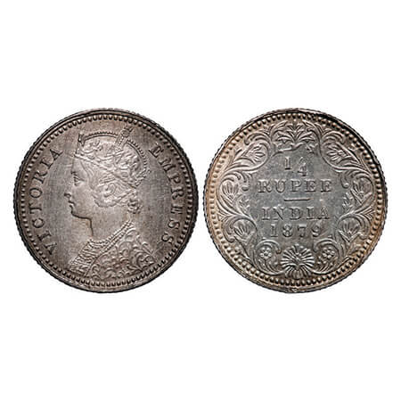 Victoria Empress, Silver, 1/4 Rupee, 1879, Calcutta Mint, C/II, 'C' incused, Numeral 9 of 