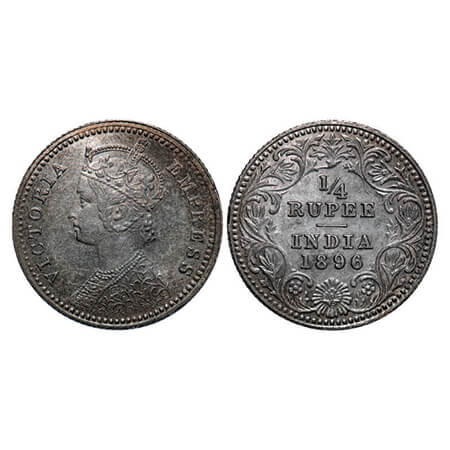 Victoria Empress, Silver, 1/4 Rupee, 1896, Calcutta Mint, C/II, 'C' incused, Ghost on Rev.