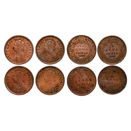 Victoria Empress, Copper, 1/12 Anna, (4 coins), 1893, 1895, 1899, 1901, Calcutta Mint, Obv