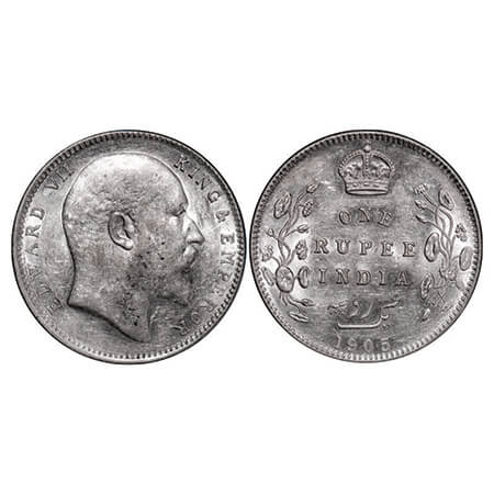 Edward VII, Silver, Rupee, 1905, Bombay Mint, 'B' incused and dot, Top stroke of numeral 5