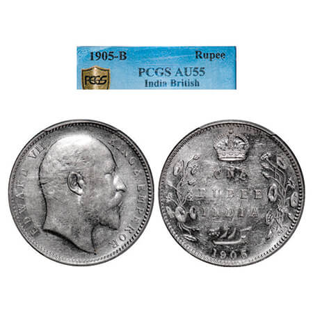 Edward VII, Silver, Rupee, 1905, Bombay Mint, 'B' incused and dot, Top stroke of numeral 5