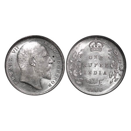 Edward VII, Silver, Rupee, 1906, Calcutta Mint, No mint mark, Ghost on Rev. GK 938. Almost