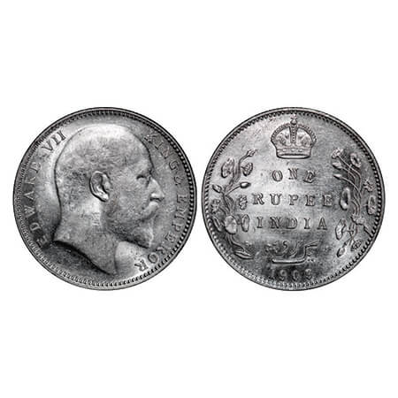 Edward VII, Silver, Rupee, 1909, Bombay Mint, 'B' incused and dot. GK 952. Uncirculated. S