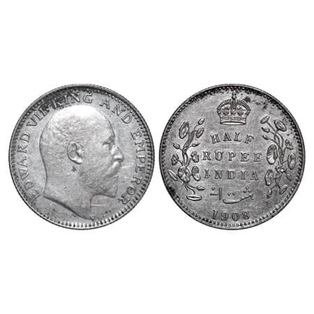 Edward VII, Silver, Half Rupee, 1908, Calcutta Mint, No mint mark. GK 968. Extremely Fine,