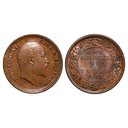 Edward VII, Copper, Quarter Anna, 1903, Calcutta Mint, No mint mark. GK 994. Uncirculated.