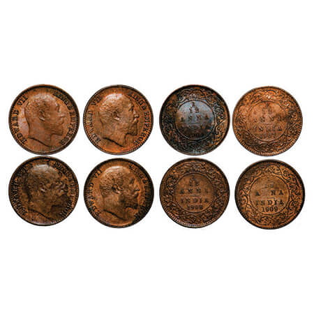 Edward VII, Mix Metal, 1/12 Anna, (4 coins), Calcutta Mint, No mint mark, 1904, Copper, 19