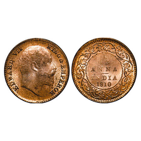 Edward VII, Bronze, 1/12 Anna,1910, Calcutta Mint, No mint mark. GK 1020. Uncirculated. Sc