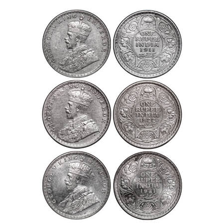 George V, Silver, Rupee, (3 coins), Bombay Mint, Dot, 1) 1911, Pig-Type, 2 & 3) 1921, 1922