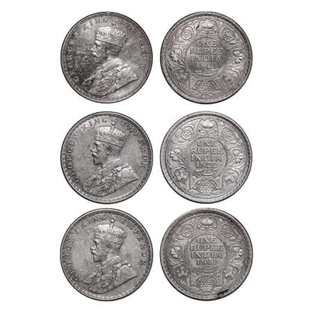 George V, Silver, Rupee, (3 coins), Bombay Mint, Dot, 1) 1911, Pig-Type, 2 & 3) 1921, 1922
