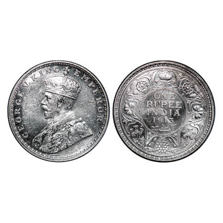 George V, Silver, Rupee, 1913, Bombay Mint, Dot. GK 1028. Brilliant Uncirculated. Very Sca