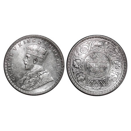 George V, Silver, Rupee, 1916, Calcutta Mint, No dot. GK 1033. Brilliant Uncirculated. Sca
