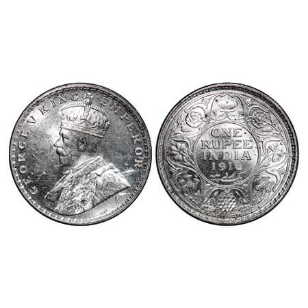 George V, Silver, Rupee, 1916, Bombay Mint, Dot. GK 1034. Brilliant Uncirculated. Very Sca