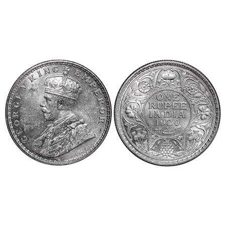 George V, Silver, Rupee, 1920, Bombay Mint, Dot, Error: Struck through error on Rev. GK 10