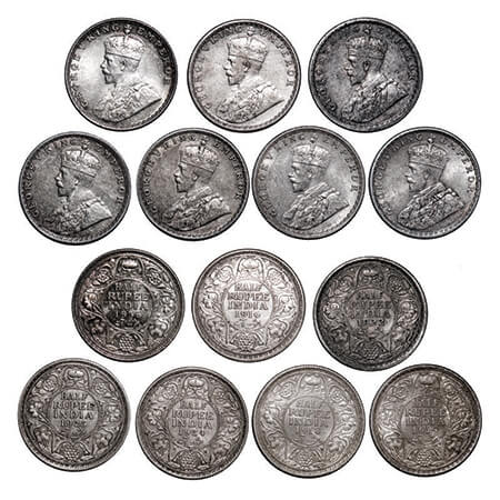 George V, Silver, Half Rupee, (Lot of 7 coins), Bombay Mint, 1916, 1918, 1919, 1924, 1925,