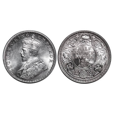 George V, Silver, Half Rupee, 1917, Bombay Mint, Dot. GK 1055. Uncirculated. Scarce.