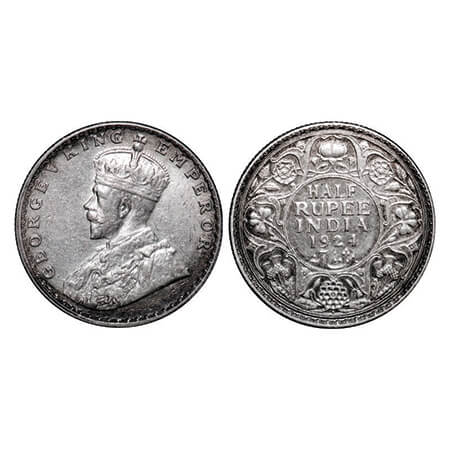 George V, Silver, Half Rupee, 1924, Bombay Mint, Dot. GK 1064. Extremely Fine+. Scarce.