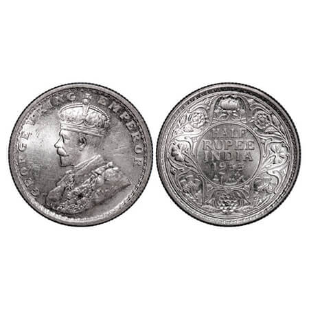 George V, Silver, Half Rupee, 1933, Calcutta Mint, No dot. GK 1073. Uncirculated. Scarce.