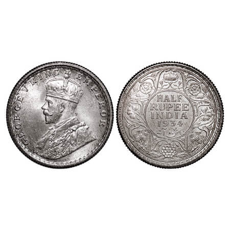 George V, Silver, Half Rupee, 1934, Calcutta Mint, No dot. GK 1074. Uncirculated, Toned. V