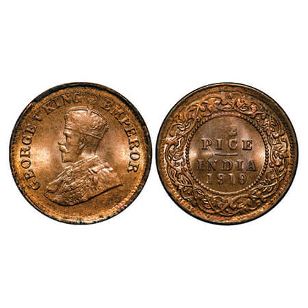 George V, Bronze, 1/2 Pice, 1919, Calcutta Mint, No mint mark