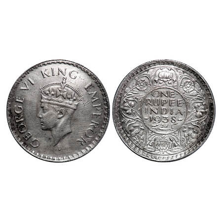 George VI, Silver, Rupee, 1938, Bombay Mint, A/I, Dot, Milled edge. GK 1255. Extremely Fin