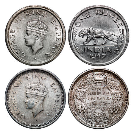 George VI, Mix Metal, Rupee, (2 coins), 1) Half Silver, 1942, Bombay Mint, B(a)/II, Diamon
