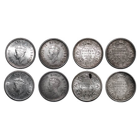 George VI, Silver, Half Rupee, (4 coins), 1939, 1, 2 & 3) Bombay Mint, A/I, Dot, Head Type