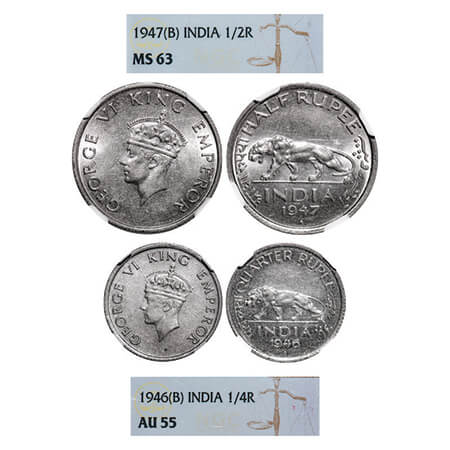 George VI, Nickel, (2 slabs), 1) Half Rupee, 1947, Bombay Mint, C/IV, Head Type II, Diamon