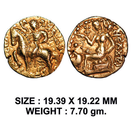 Guptas, Kumargupta I, Gold Dinar, 7.70g, Horseman Type, Obv: King on horseback facing to l