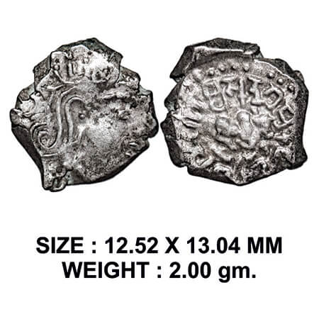 Guptas, Skandagupta, Silver Drachma, 2.00g, Bull type, Obv: Portrait to right, Rev: In cen
