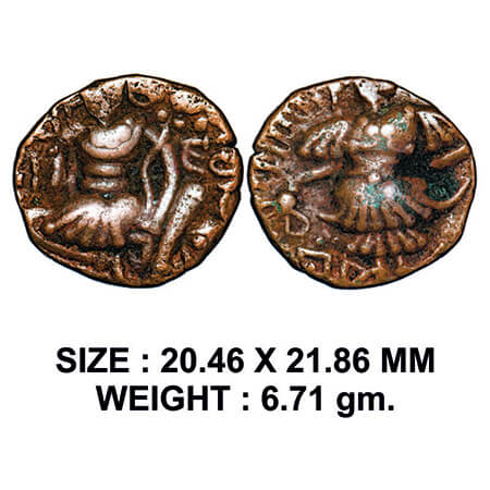 Huns, Kashmir, Toramana II, Copper Drachma, 6.97g, Obv: King standing slightly left, sacri