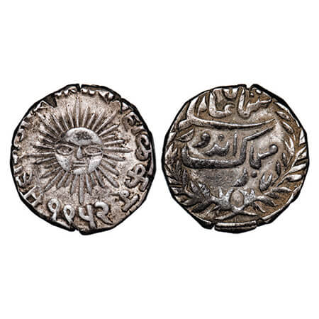 Indore, Silver Rupee, 11.17g, Shivaji Rao, Indore Mint, INO Shah Alam II, VS 1952, sun fac