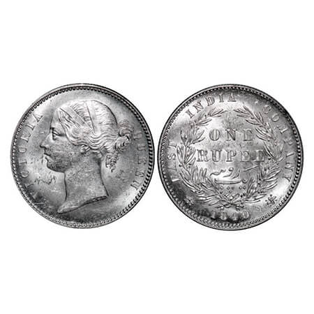 Victoria Queen, Silver, Rupee, 1840, DL, Calcutta Mint, W.W. raised, Wreath with 28 Berrie