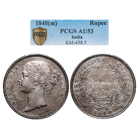 Victoria Queen, Silver, Rupee, 1840, DL, Madras Mint, W.W.B. raised (dot after B), Wreath 