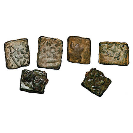 Post-Mauryan, Saurashtra region, Copper, (3 coins), Obv: Human figure standing with spear 