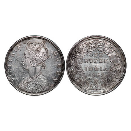Victoria Queen, Silver, Rupee, 1862, Madras Mint, B/II, With enclosed frame effect and wit